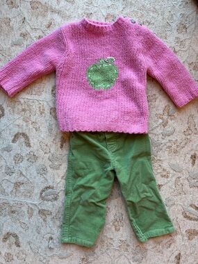Vintage Hartstrings Apple Fuzzy Sweater + Corduroy Pants Set